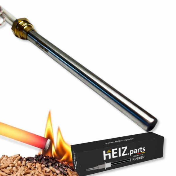 Zündstab für Pelletofen - 130/140 mm, Ø 9,9 mm, 3/8” Gewinde, mit isolierten Flachsteckern 6,3 mm (männlich)